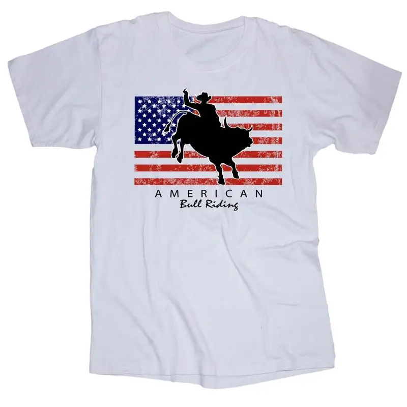 

American Bull Riding Flag Country Rodeo Western white T shirt