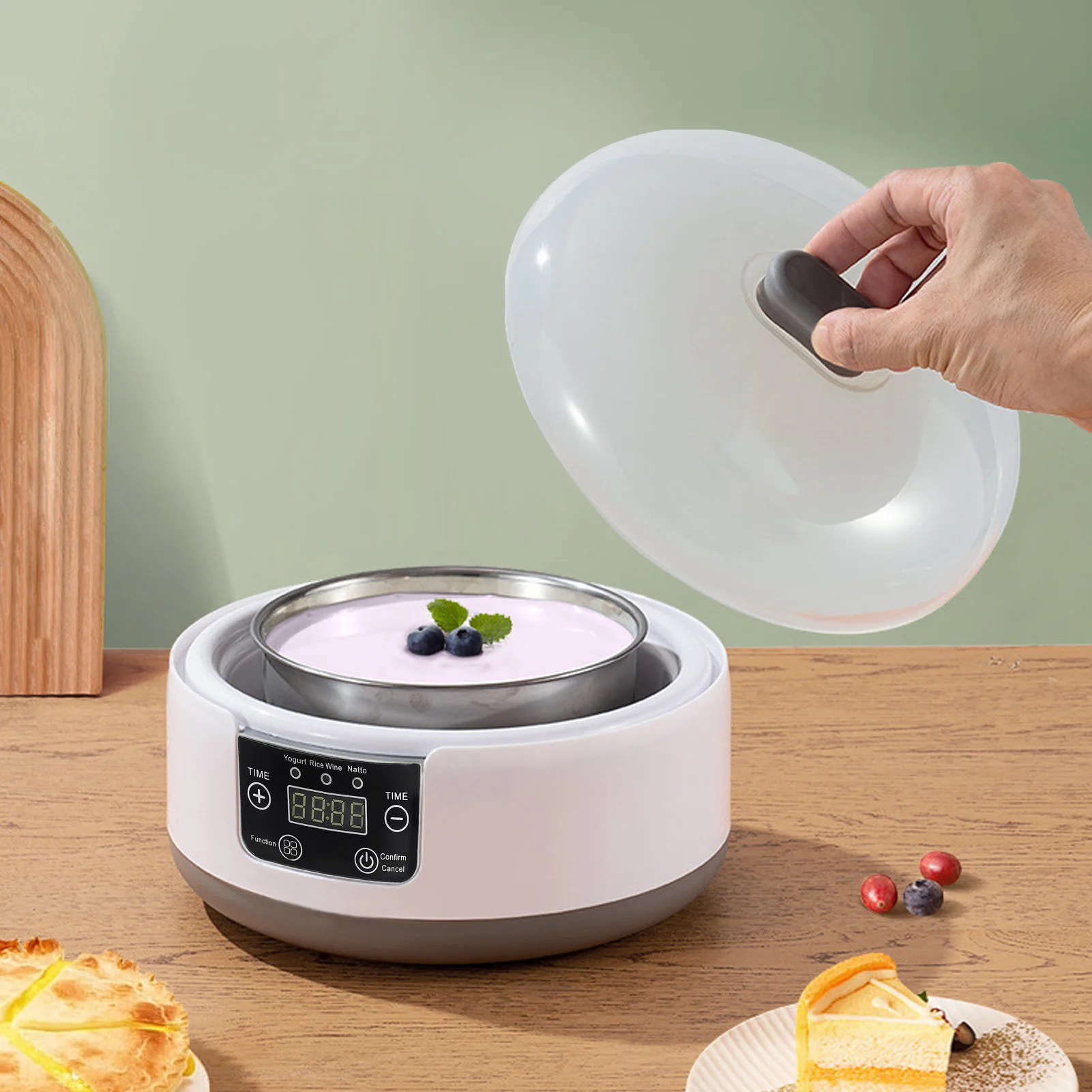 1.2L 전기 요구르트 제조기, 스테인리스 스틸 내부, 가정용 소형 항아리 포함, 낫토 배양기