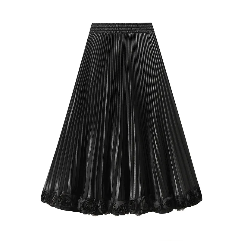 

Skinny elastic high waisted Maxi petal skirt Summer Women's Skirts New Casual Loose Solid A-line pleated skirt Woman clothing