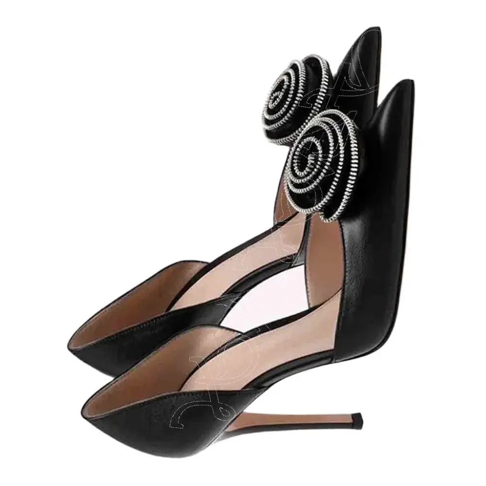 

Black Flower Decor Shallow Pumps Cut out Cover Heel High Heel Shoes for Women High Heel Fashion 2023 New Zapatillas Mujer