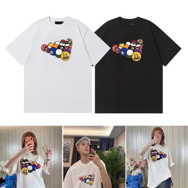 

Drew House Premium Quality Billiards Smiley Print High-Street 100% Cotton Oversized Unisex T-Shirt