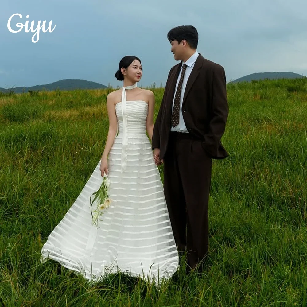 

Giyu New Customized Modern Zebra stripes Organza Wedding Dresses Strapless Sleeveless Korea Photoshoot 웨딩드레스 Bridal Gown 2025
