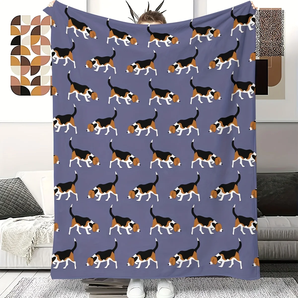 Perfect for Dog Lovers Beagle Print Fleece Blanket Machine Washable for Indoor Outdoor Use