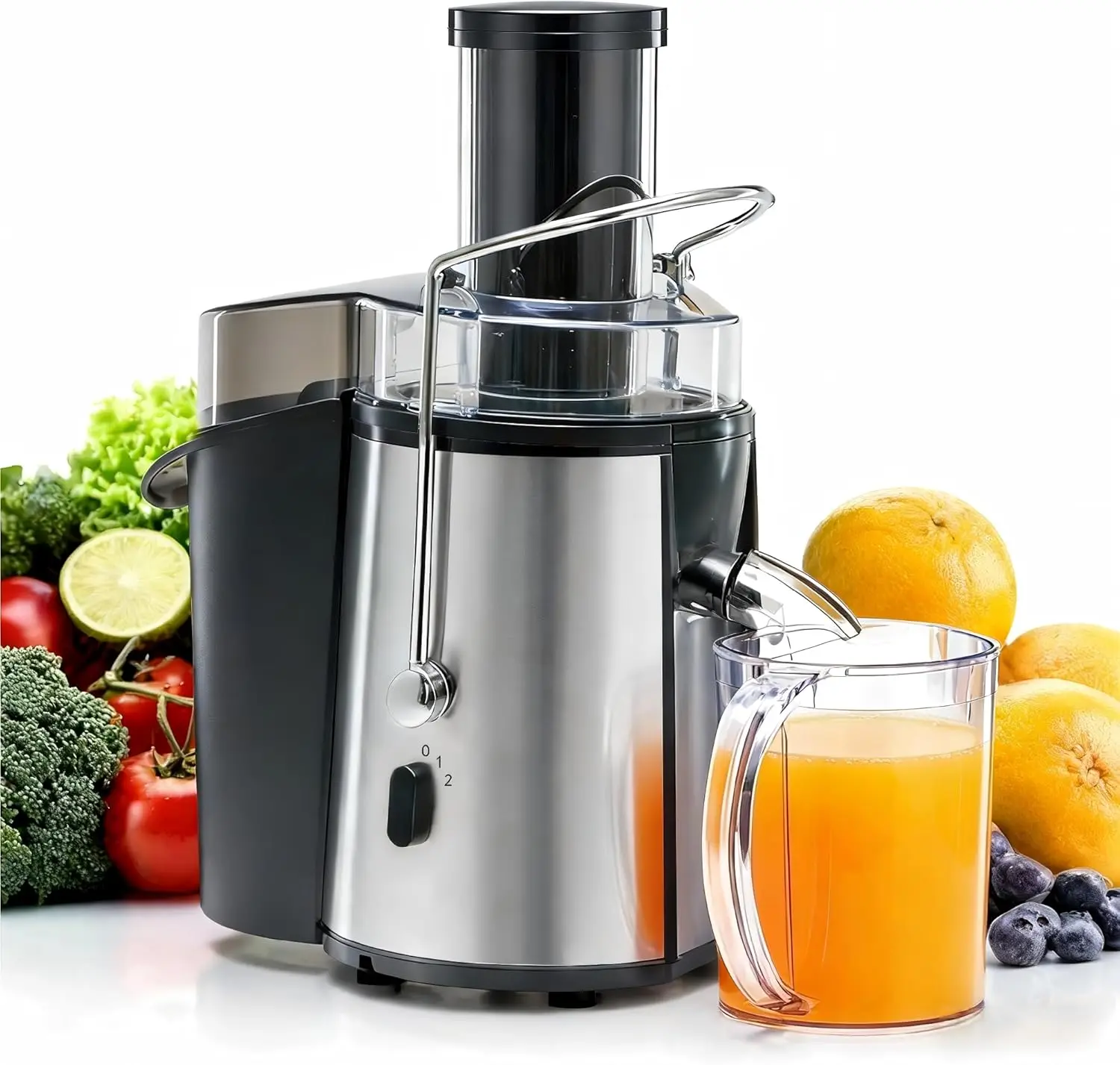 Máquinas de Suco Centrífugas, Extrator de Suco de 700W com Abertura de Alimentação de 3 Polegadas, Prata