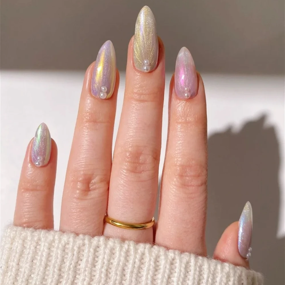 

10Pcs Handmade Manicure Medium Almond Fake Nails Elegant and Minimalist Nails Press On Nails Design with Adhesive Nail File Set