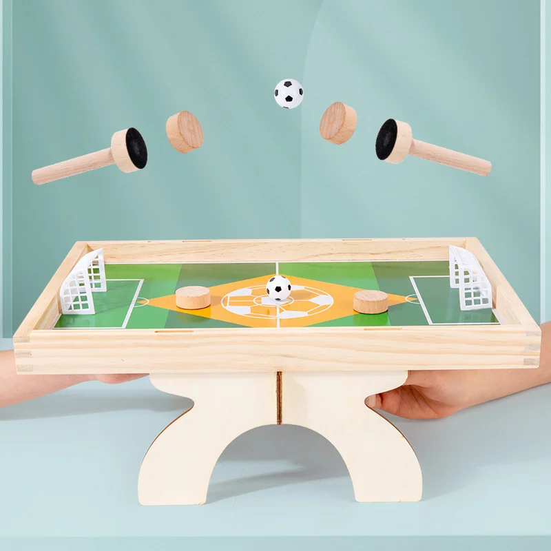 Wooden Children Football Table Games Toys 2 in 1 Flying Chess Soccer Competition Party Board Game Interactive Toy for Kids Adult