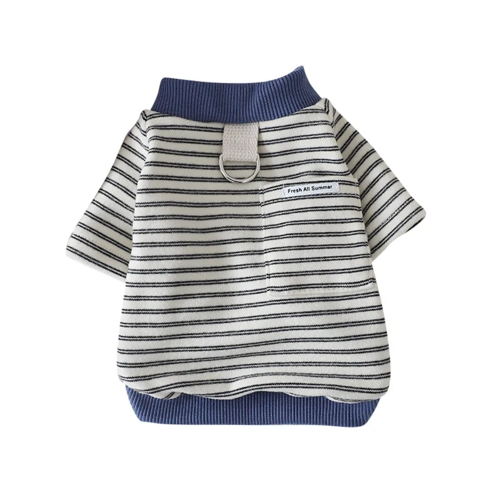 Pet Apparel Color-Blocked Dog Striped Shirt Crew-Neck Breathable Dog Two Legged Clothes Cozy Stylish and Cool Cat Vest Leash Use