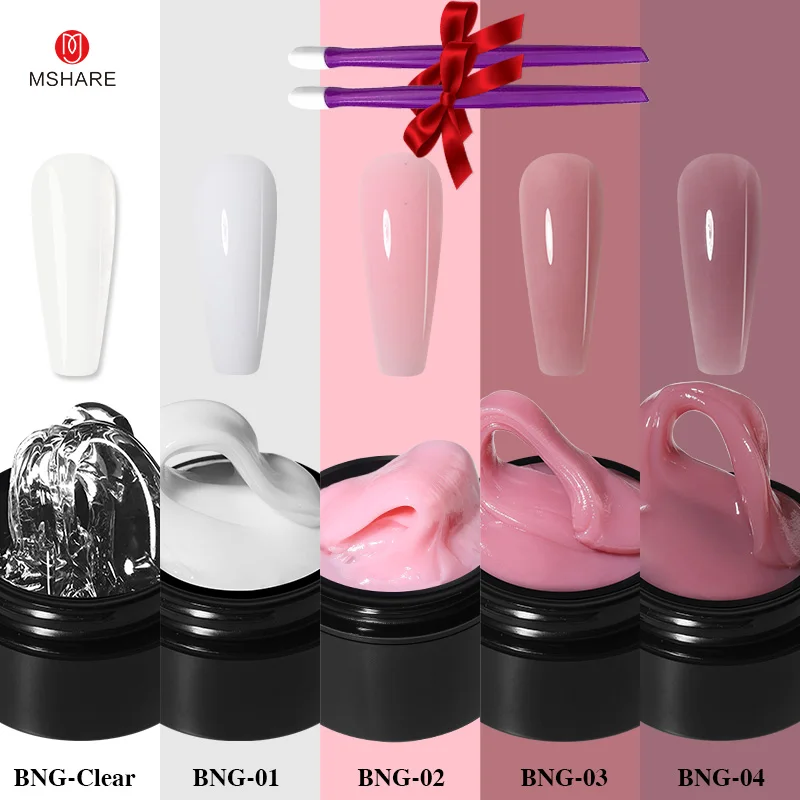 MSHARE 5 Pcs Set 15ml Non Stick Hand Extension Nail Gel Clear Milky White Quick Extend Acrylic Nails Manicure Gels Kit