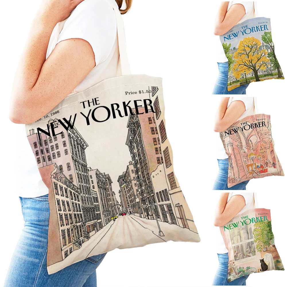 Vintage Travel City New York Women Shopper Bag Canvas Double Print Foldable Reusable Tote Lady Shopping Bags Children Handbag