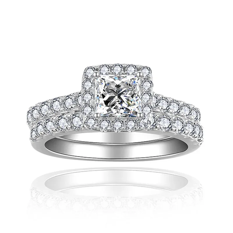 

Apaison 18K White Gold Full D Color Real Moissanite Rings Sets For Women's Bridal Wedding Engagement Anniversary Jewelry