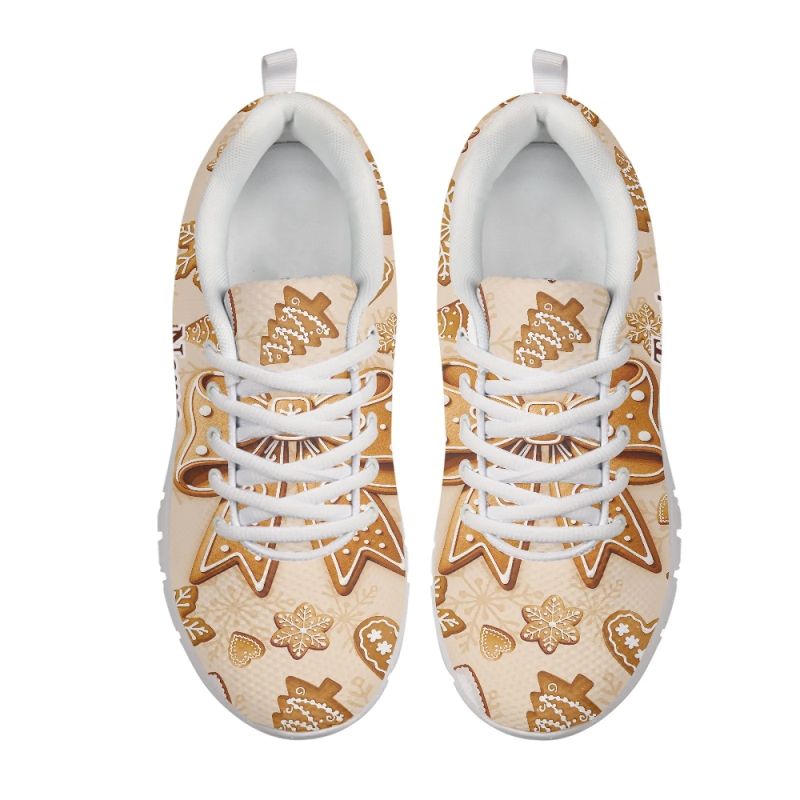 Coloranimal Christmas Lace up Athletic Sneakers Featuring Gingerbread Cookies, Mesh EVA Sole Running Shoes for Gym Casual Hiking