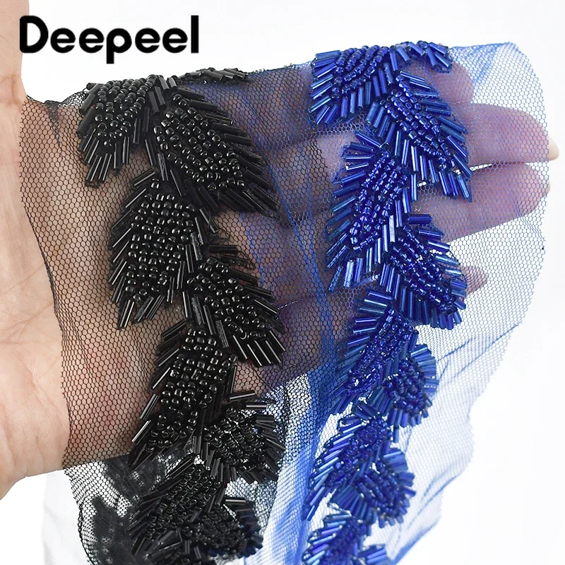 1/2Yards Deepeel 6cm Mesh Pearl Lace Trim Wedding Party Dress Decorative Leaf Braid Fringe Fabric Ribbon DIY Laces for Crafts