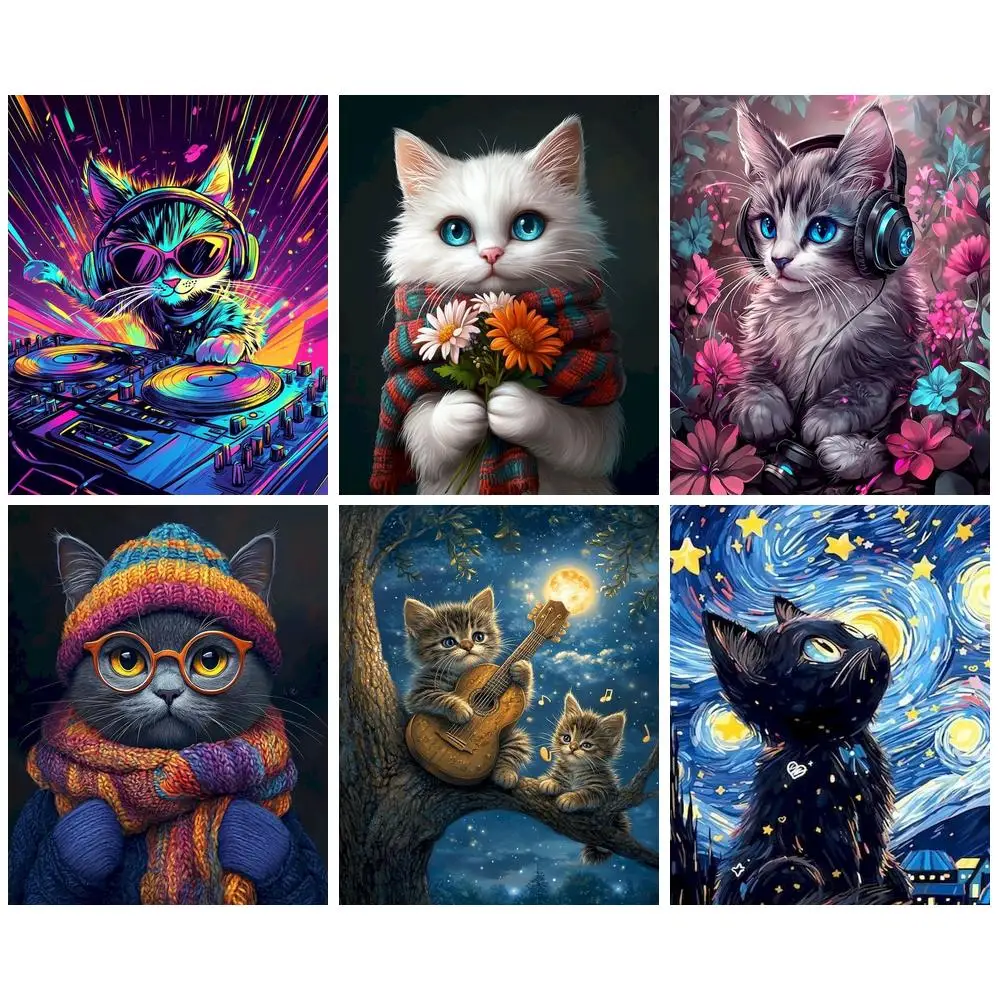 

PhotoCustom 5D DIY Diamond Painting Cat Rhinestones Pictures Diamond Embroidery Sale Animal Cross Stitch Mosaic Crafts Kit