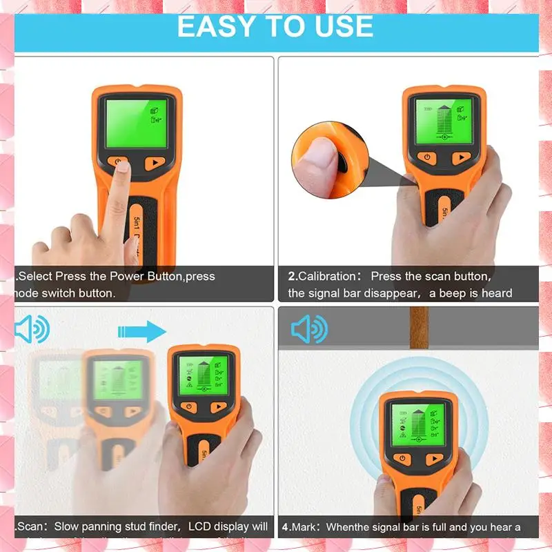 JAJA 5 In 1 Wall Scanner STUD Detector Digital Handheld Wall Detector ท่อน้ํา PVC โลหะ Finder เครื่องสแกนเนอร์สีส้ม 152X62X28 M