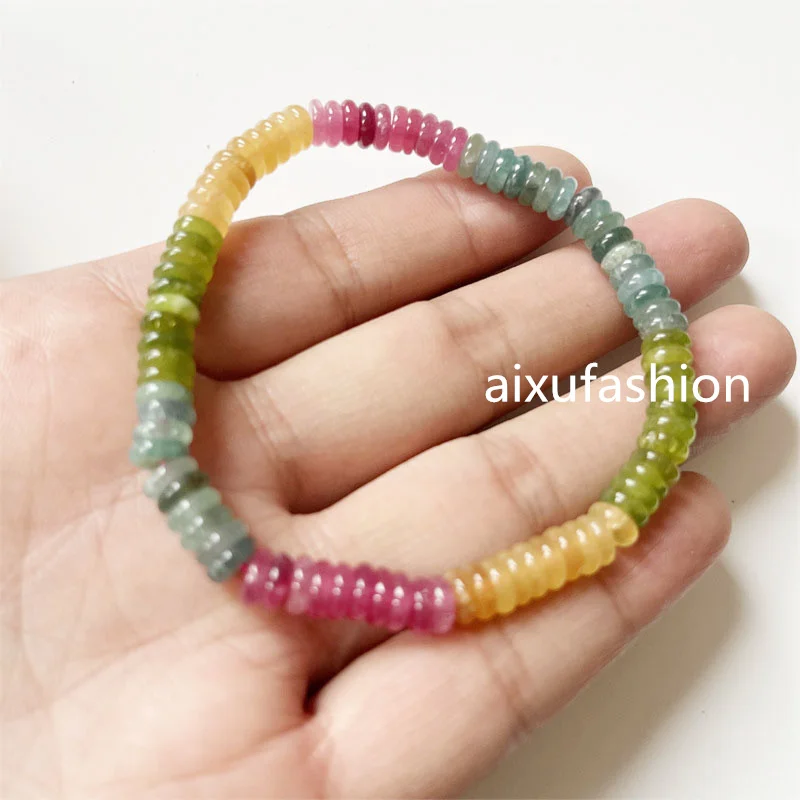 Rare 2*6MM Natural Tourmaline Bracelet Disc Bead Natural Stone Female Old Mineral Hand Chain Women Yoga