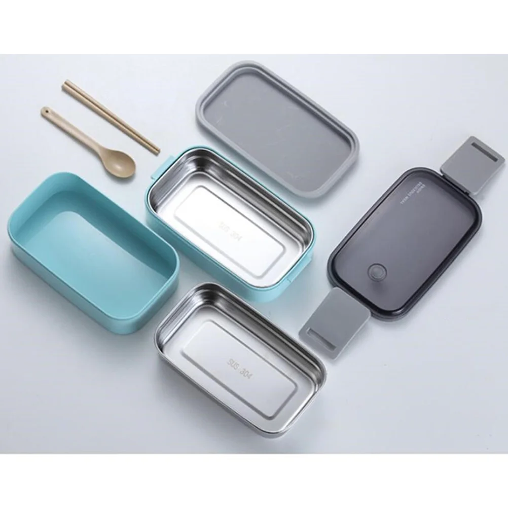 

1Pcs Lunch Box Sky-Blue Portable Meal Box Stainless Steel Food Container Secure Clasp for Office Trip