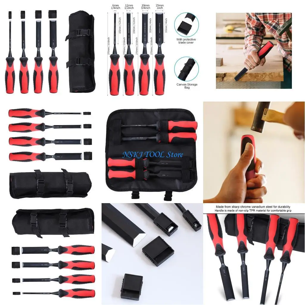 

L8RC 4Pcs Manual Carving Hand Tool Set Professional Carpenter Woodworking Gouges Hand Tool 6/12/19/25mm