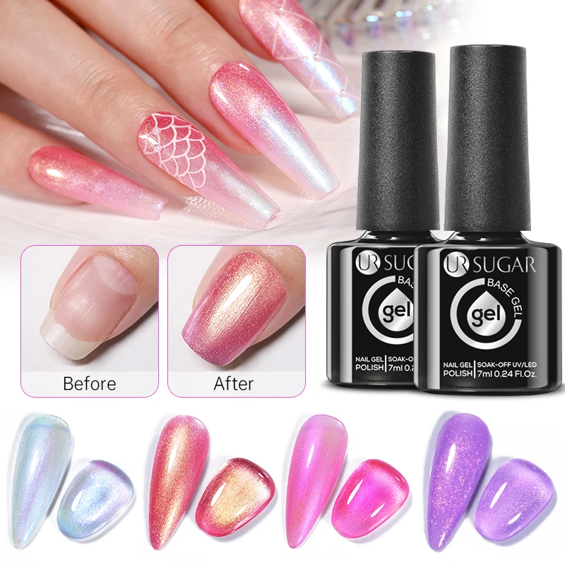 Ur Suiker 7.5Ml Reflecterende Aurora Rubber Basisgel Nagellak Gepolariseerd Licht Semi-Permanent Uv-Gel Constructief Effect