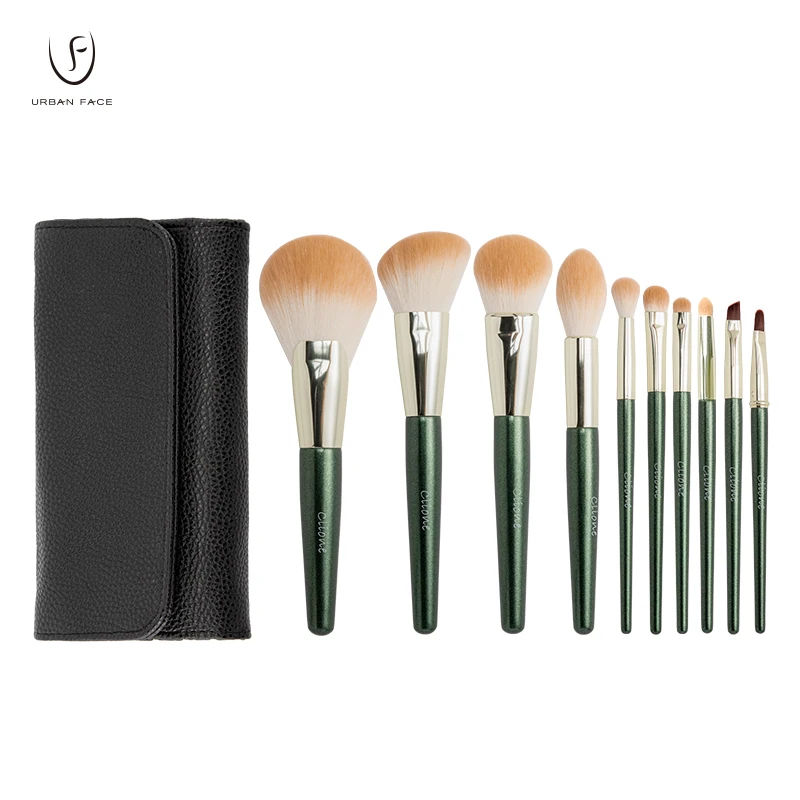 Fashion 10pcs Green Makeup Brushes Set With Bag Blending Powder Eye Face Brush Makeup Tool Kit