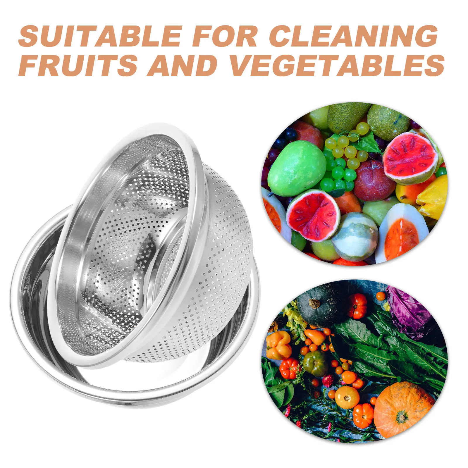 

2Pcs Stainless Steel Colander with Bowl Set Vegetable Washing Basket Fruit Strainer Drain Basket for Kitchen Food Prep Microwave