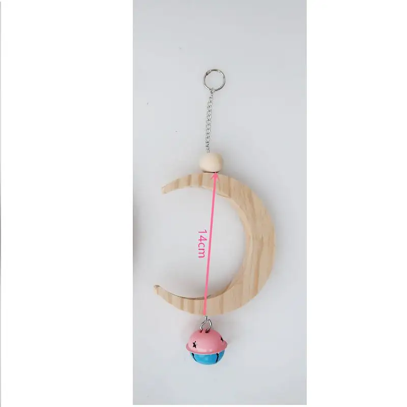 Parrots Toy Wooden Moon Swing, Chewable Bird Perch with Bell, Fun & Educational Bird Cage Toys
