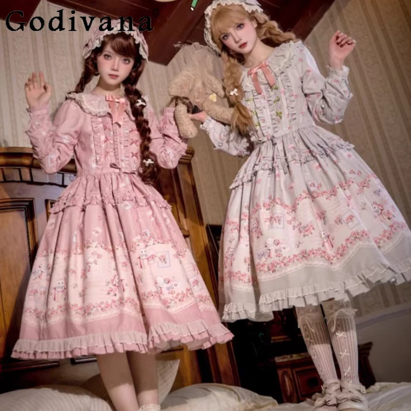 

Элегантное платье OP в стиле Лолита для девочек больших размеров с длинным рукавом и цветочным принтом, весенне-осеннее, модное, универсальное, омолаживающее, с принтом, в стиле принцессы