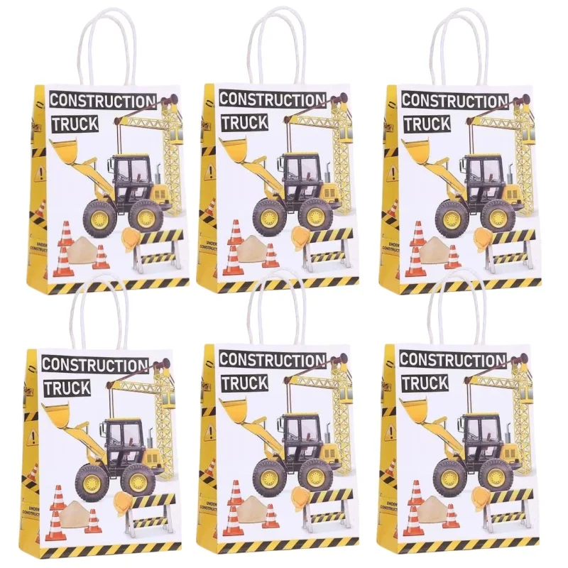 6/24 stücke Bau Papier Taschen mit Griff Party Favor Taschen Behandeln Süßigkeiten Snack Taschen Engineering Fahrzeug Geburtstag Party Decor – Detail 2