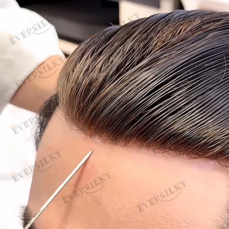 

Straight Top Natural Human Hair Men Dark Brown Hair System Prosthesis Durable 5Inch Long Wavy PU Base Men Toupee Grey Hairpieces