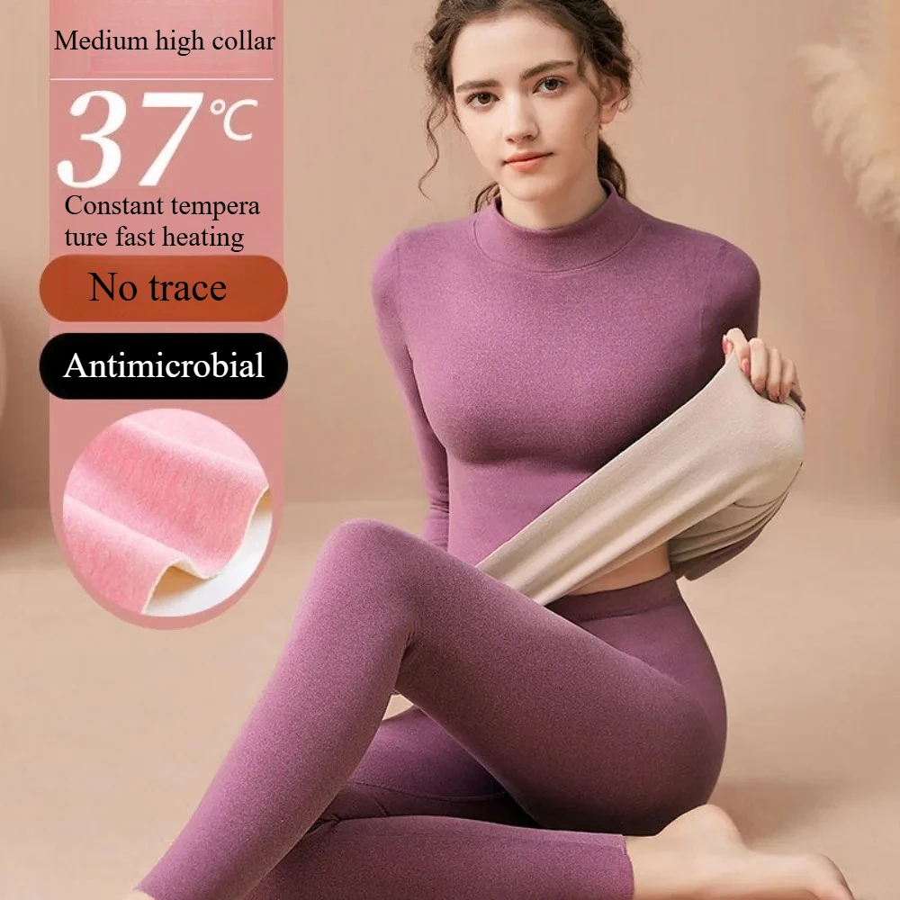 

New Winter Warm Sets Fleece Thermal Underwear Sets Women Round Neck Tops Long Pants Thermal Pants Women Winter Sets
