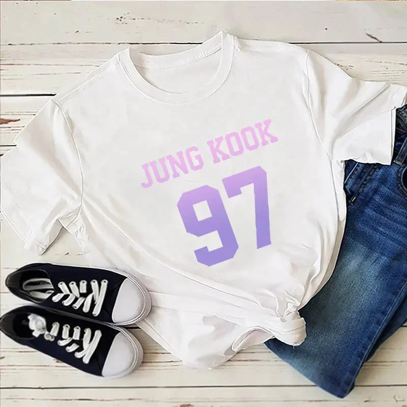 Camiseta con estampado de Taehyung Jungkook para mujer, camiseta de Suga Kpop Harajuku, camisetas estéticas Y2K, ropa para mujer V 95