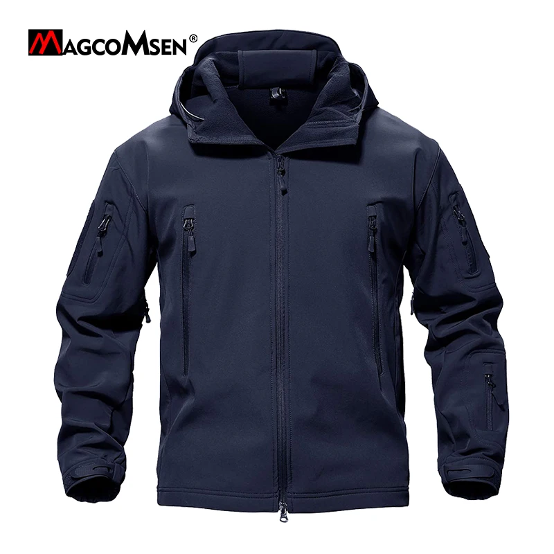 MAGCOMSEN Winter Men's Jacket Water Resistant Softshell Windbreaker Coat with Hood Warm Fleece Lined Travelling Jacket