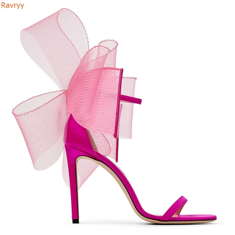 Air Mesh Butterfly Knot Women Sandals Stiletto Heel Ankle Strap Women One Word Belt Summer Open Toe Stage High Heel Sandals