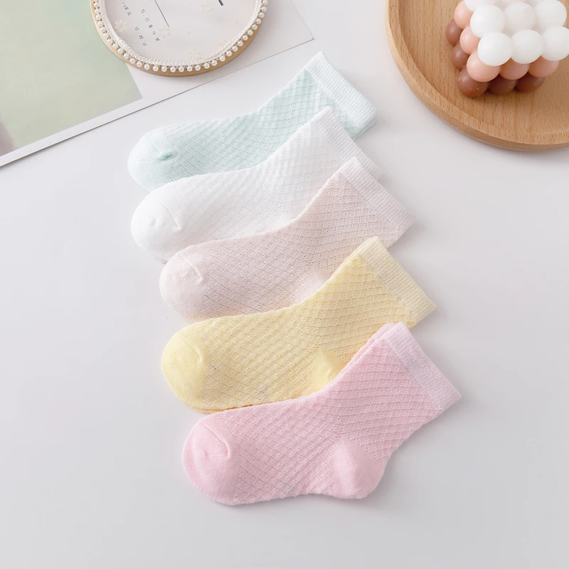 Mesh Thin Children's Socks Spring Summer Girls' Pure Cotton Mid tube Socks Children's Baby Solid Color Casual Breathable Socks S