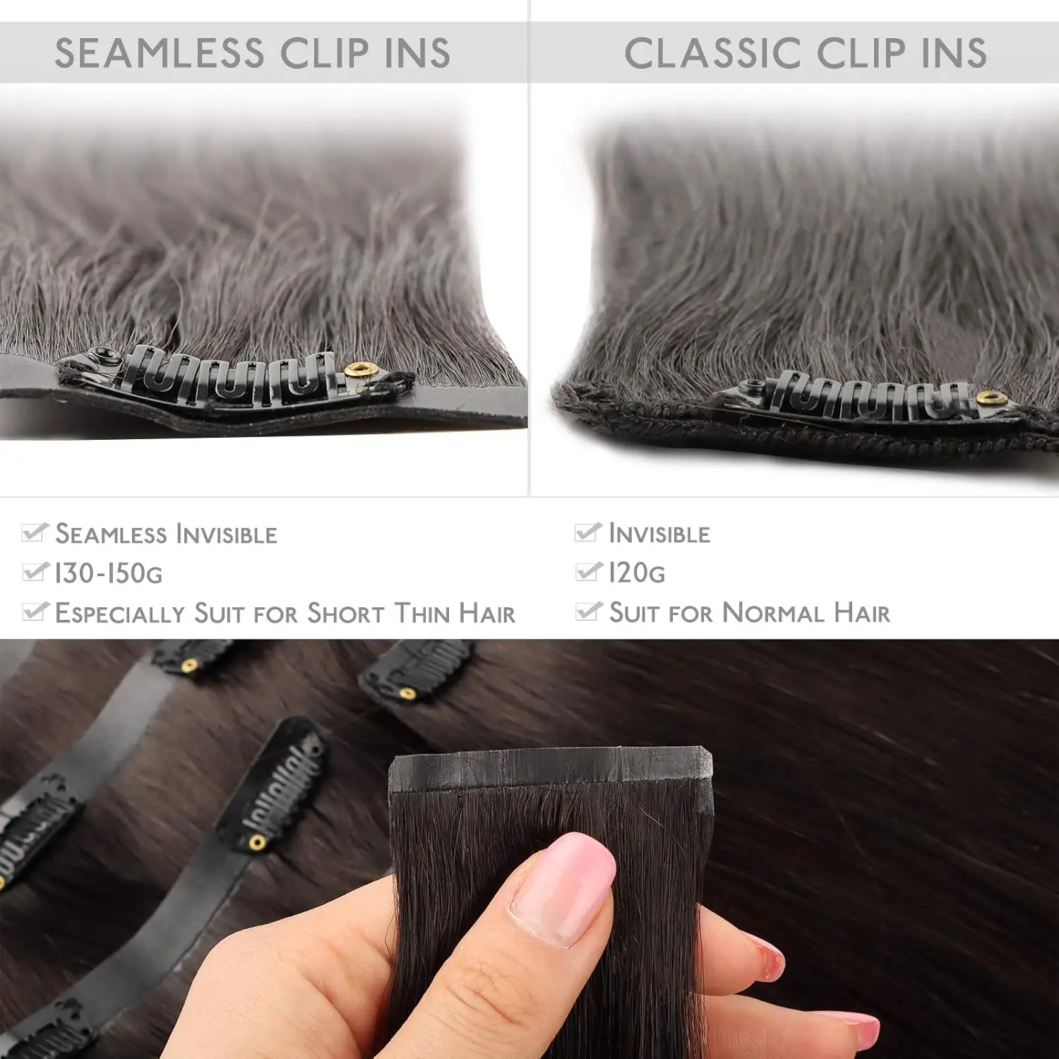 Seamless PU Clip Ins Hair Extensions Human Body Wave Double Drawn PU Skin Weft Clip Hair Extensions 100g 120g For Black Women