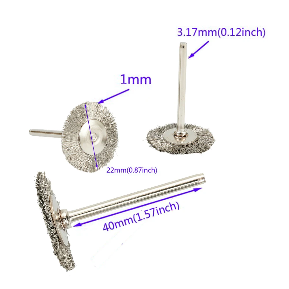 Imagem -02 - Escovas de Aço para Remoção de Ferrugem de Metal Escova de Polimento Escova Rotativa de Corte de Aço para Broca Ferramenta Rotativa 20 Pcs 22 mm