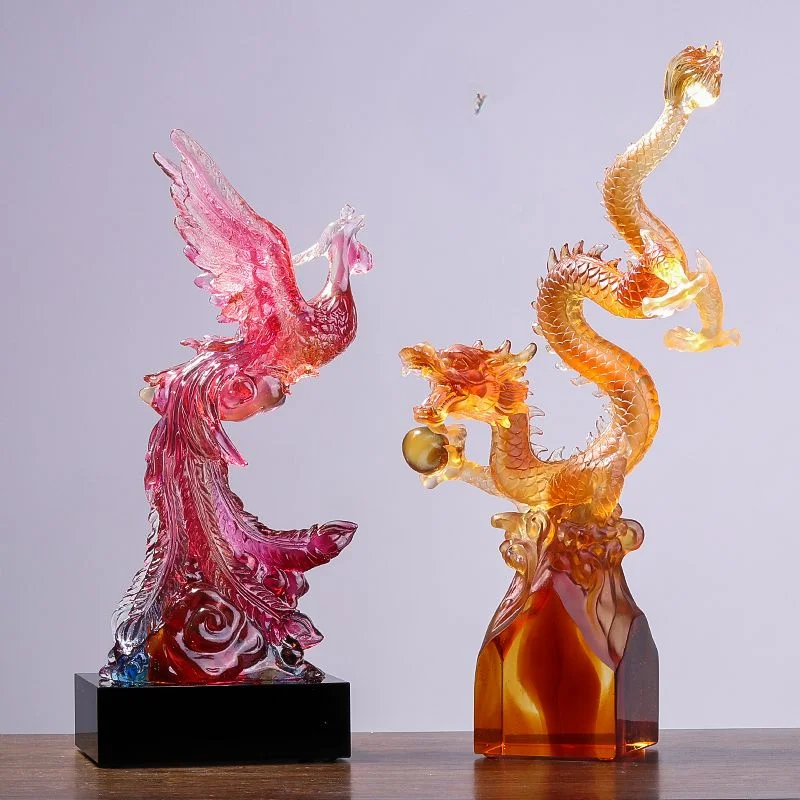 Glass handicrafts, phoenix dance, nine day living room decorations, home furnishings, Chinese style decorations