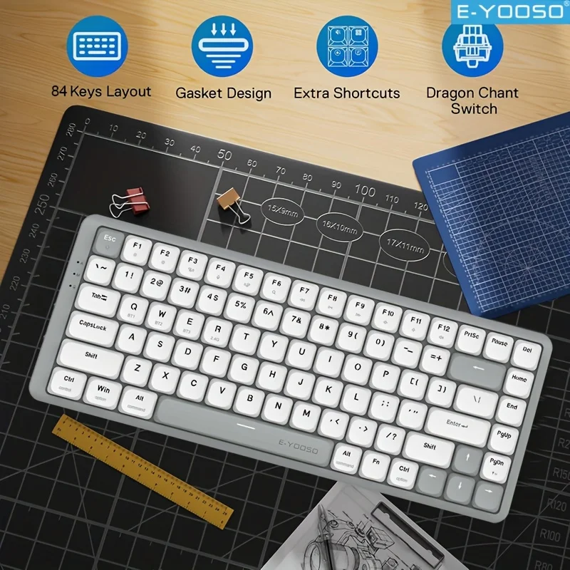 E-YOOSO Tri-Mode 2.4GWireless/Bluetooth/Wired Mechanical Keyboard 84Key RGB 19 Backlit Modes two-color keycap gaming keyboard