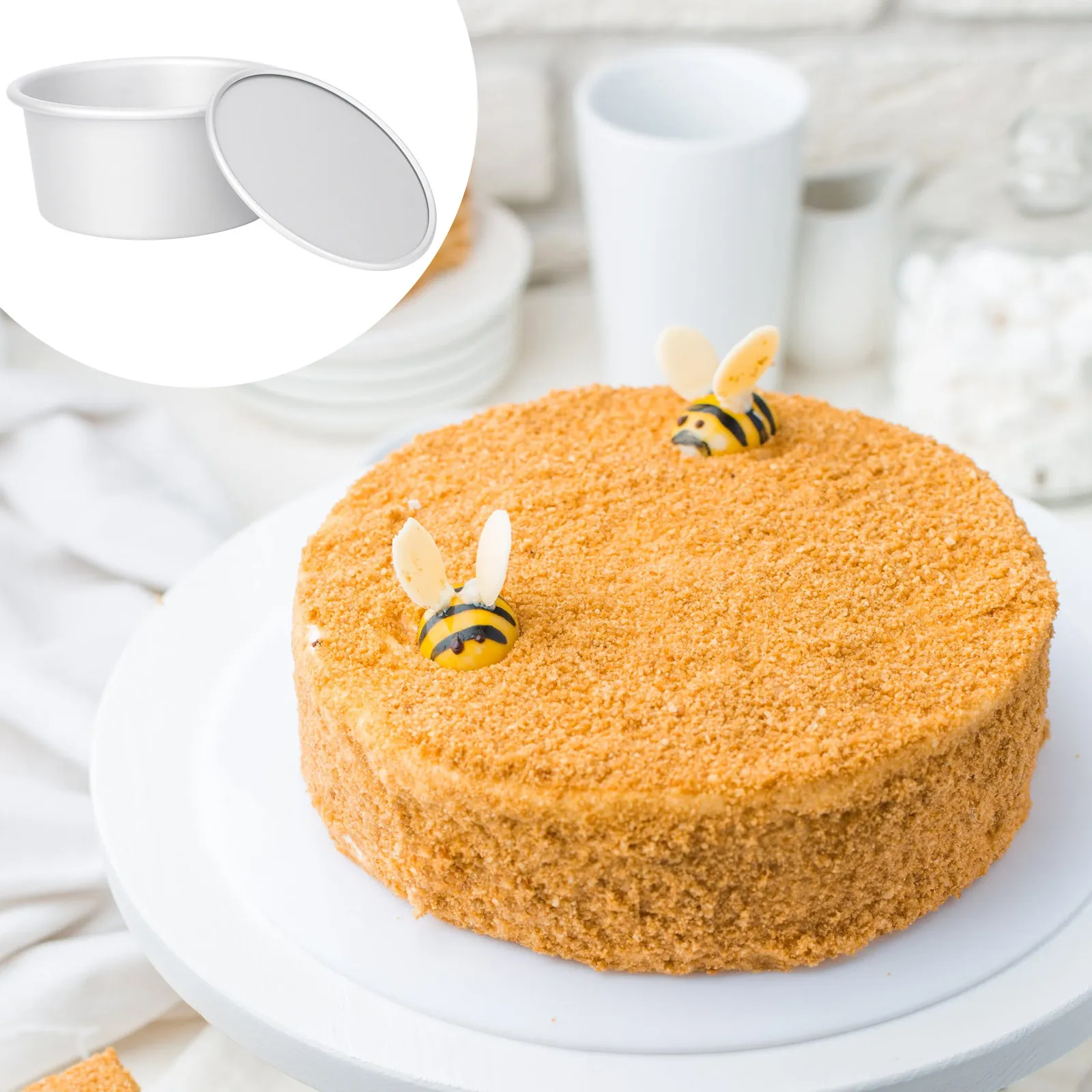 6 Inch Round Removable Bottom Cake Pan Food Grade Anodized Aluminum Non Stick Seamless Rust Resistant Baking Mold Silver