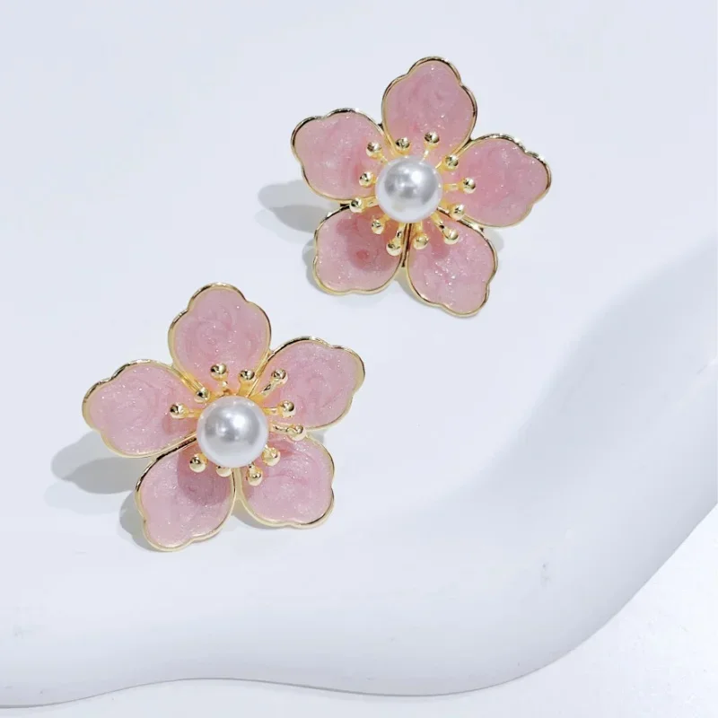 New Peach Blossom Ear Studs, Ancient Method Oil Dropping Earrings, Daily Hanfu Accessories, Sweet Flowers, Small Design