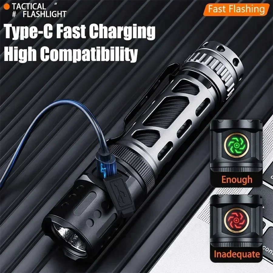 LONGRIVER A6 2200 Lumen EDC-Taschenlampe, taktische Taschenlampen mit großer Reichweite, Doppelschalter, 18650-Taschenlampen, USB-C-Aufladung,