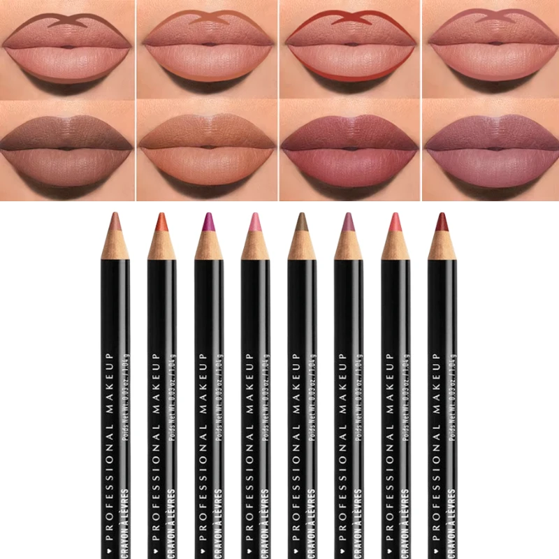 8 Color Nude Matte Lipstick Pencil Long-lasting Waterproof Lip Pencil High Pigmented Lip Liner Lip Makeup Tool