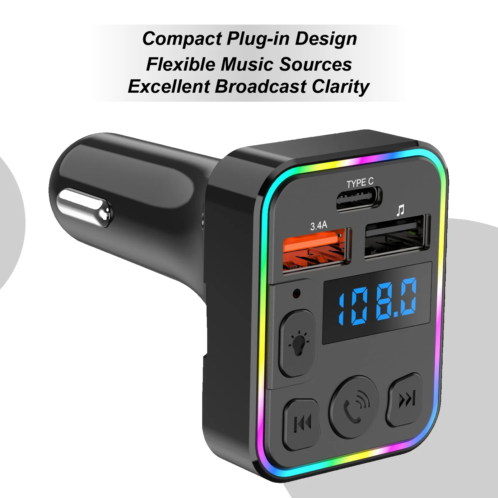 

FM-передатчик для автомобиля, беспроводной FM-передатчик, двойной USB с портом Type-C, приемник Plug-and-play для грузовика, радио, преобразование RV
