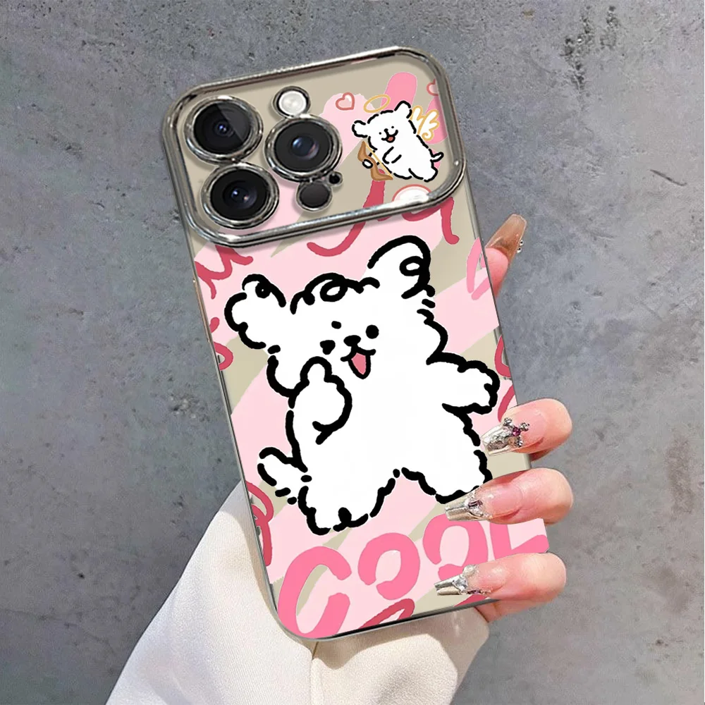 Fashion Line Puppy Small Fresh Cartoon Electric Ferry Large Window Phone Case For IPhone 12 11 13 14 15 16 Max Pro Plus Shell