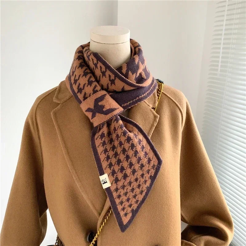 Luxury Brand Knitted Scarf for Women Warm Cashmere Neckerchief Foulard Ladies Neck Tie Small Skinny Scarves Bandana Echarpe