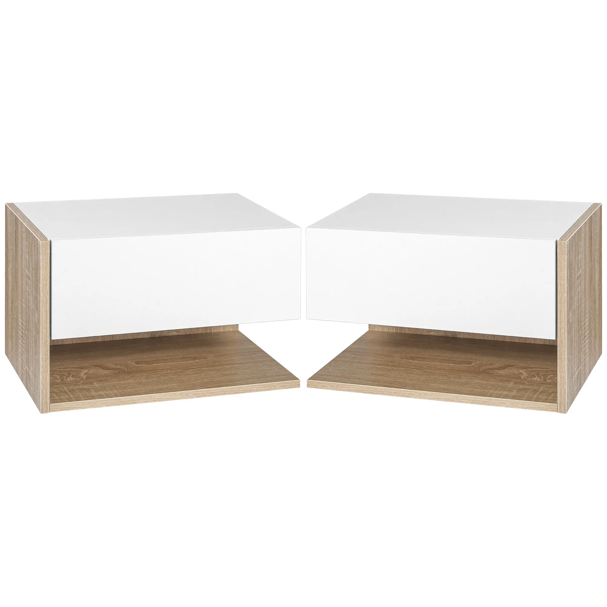 HOMCOM Tables de chevet suspendues Lot de 2 - Tables de Nuit murale - tiroir Coulissant - en Bois Bicolore Aspect chêne blanc