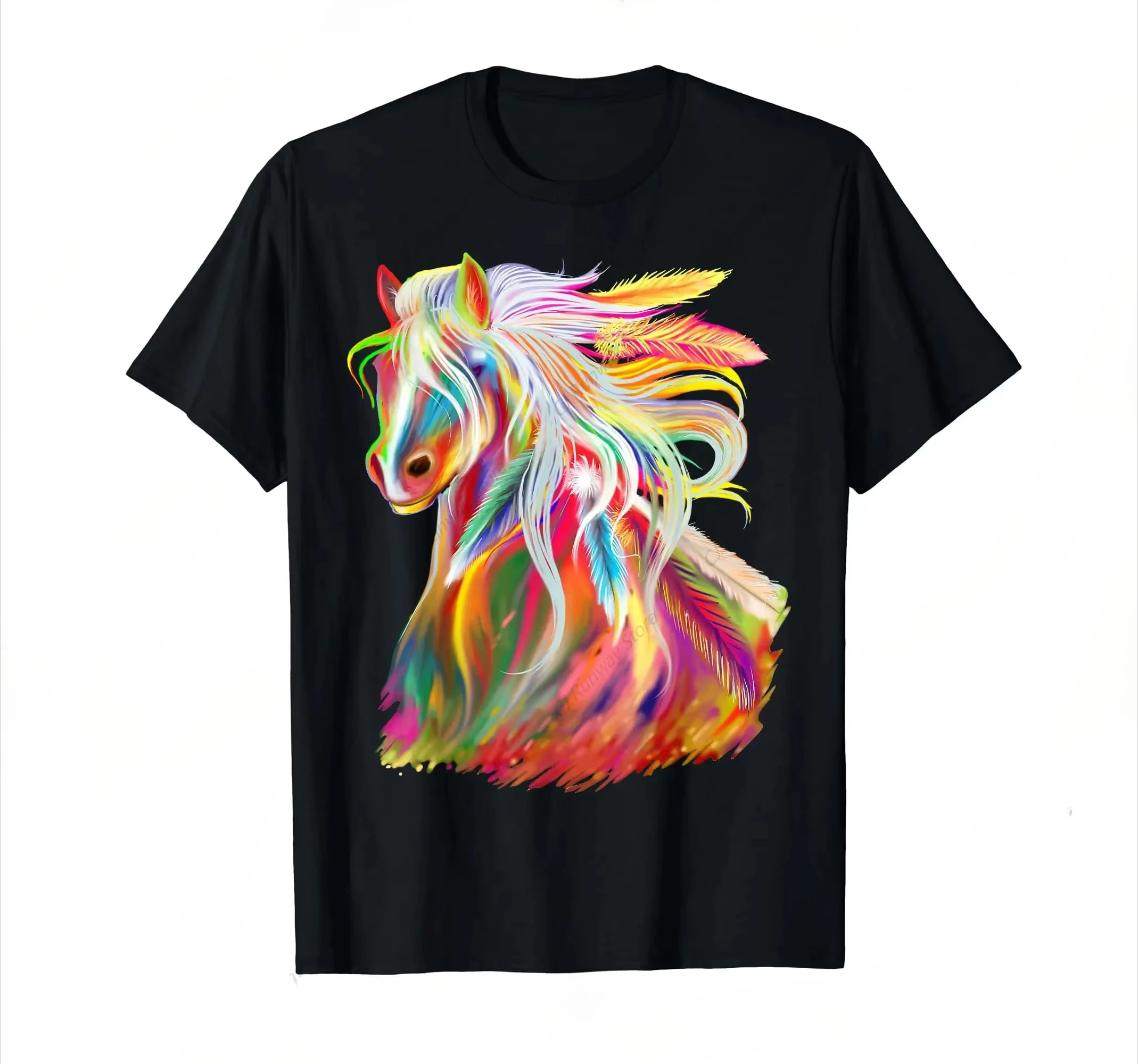 Horse Head Watercolor Equestrian T-Shirt Cotton T-Shirt For Men Hip Hop T-Shirts Rapper Boy Men's T-Shirt