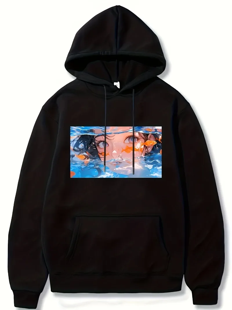 

Men Casual Kawaii Print Hoodies Versatile Fashion Autumn Winter Loose Tops Male Cartoon Pocket Comfortable Sweatshirts Clothing