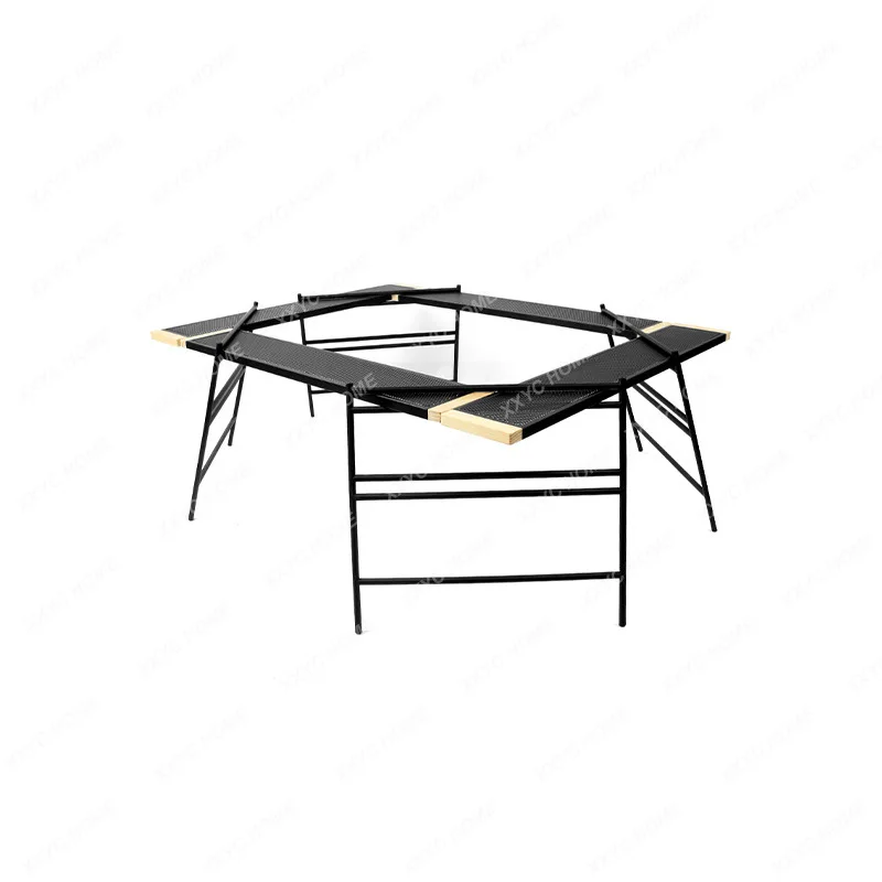 

Outdoor Camping Barbecue Table round Picnic Table Multi-Functional Folding Table Self-Driving Travel Portable Iron Net Table