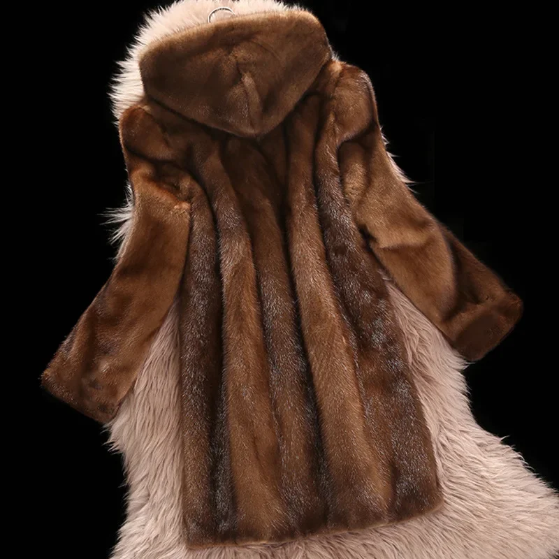 Women's Imitation Mink Hair Overcoat New Hooded Medium Long Styles Faux Fur Coat Women Autumn Winter Thick Coat Warm Jackets