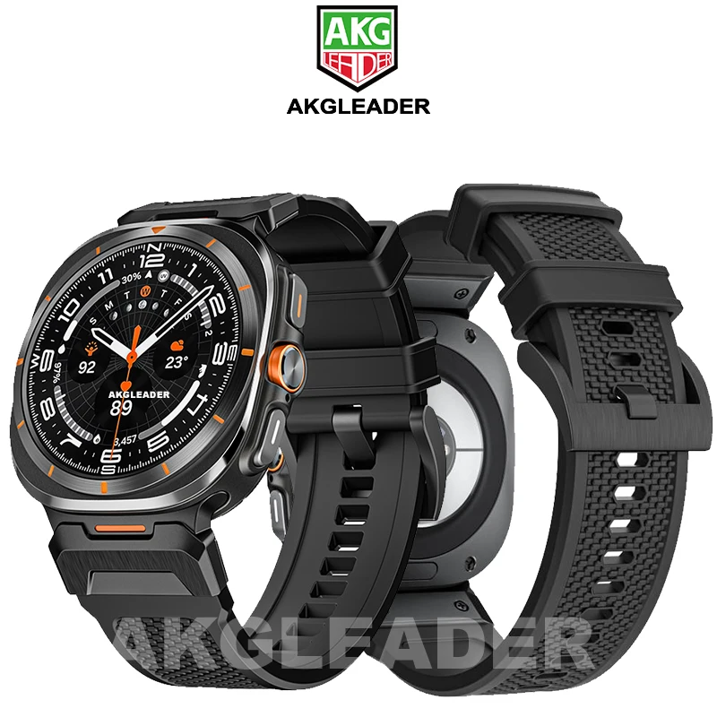 AKGLEADER for Samsung Galaxy Watch Ultra Bands 47mm for Men Sport Band Durable Armor Designed Silicone Rubber Strap Stainless
